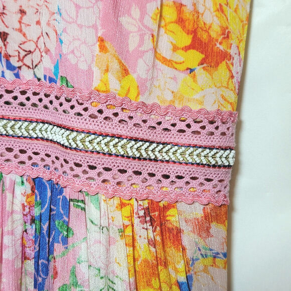 Anthropologie Bhanuni By Jhoti Yuko Floral Halter Dress Beaded Pink Blue Maxi 4 - Picture 5 of 16